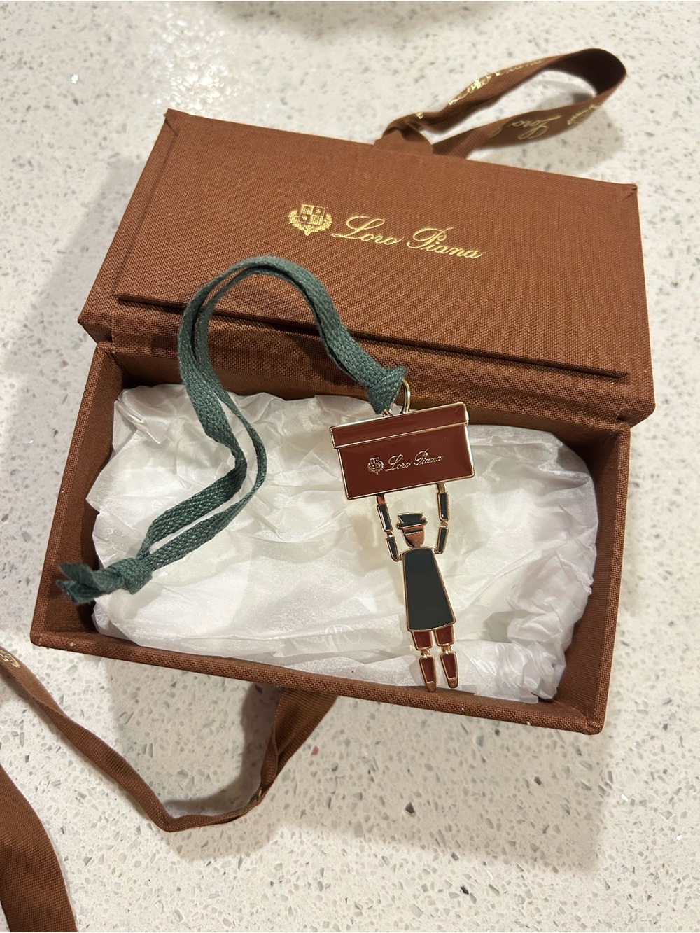 Loro Piana Green Ribbon & Red Enamel Girl Bag Charm - Picture 2 of 3